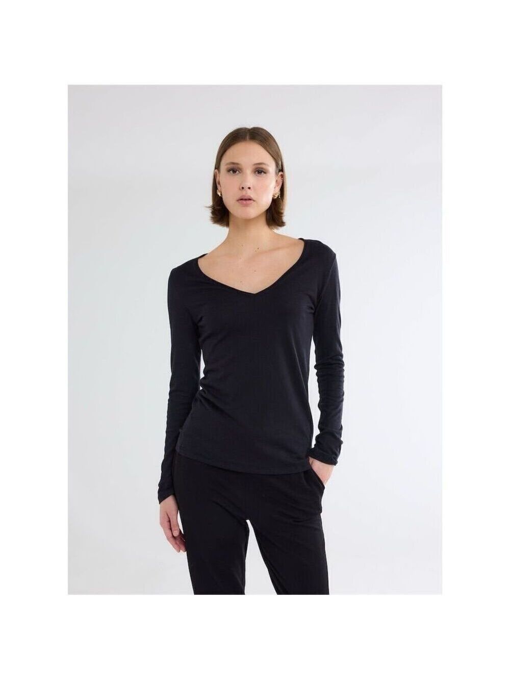 Majestic Filatures Women's Cashmere Cotton Long Sleeve Tee Navy Blue Casual 2/S - Picture 3 of 10